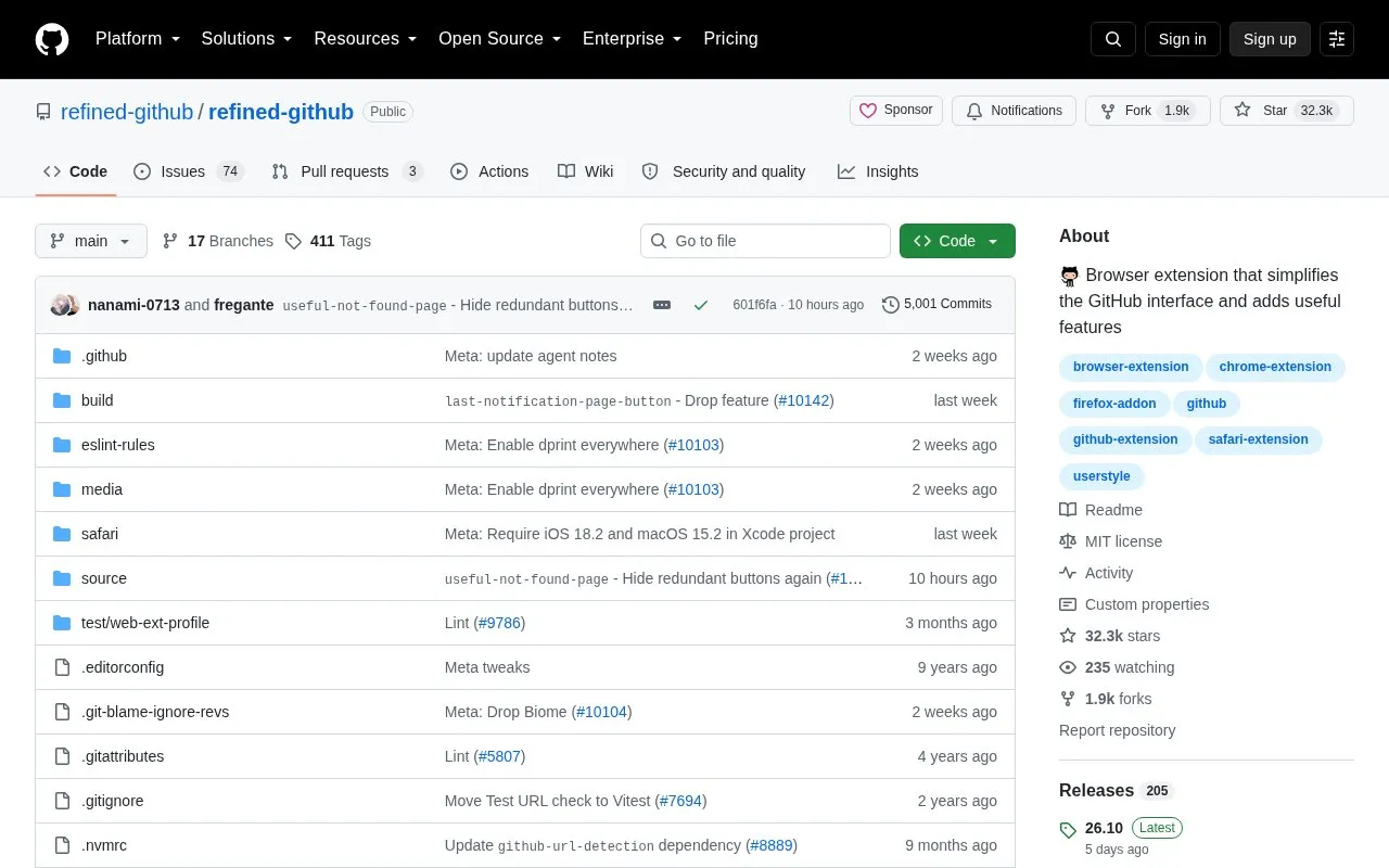 refined-github homepage screenshot