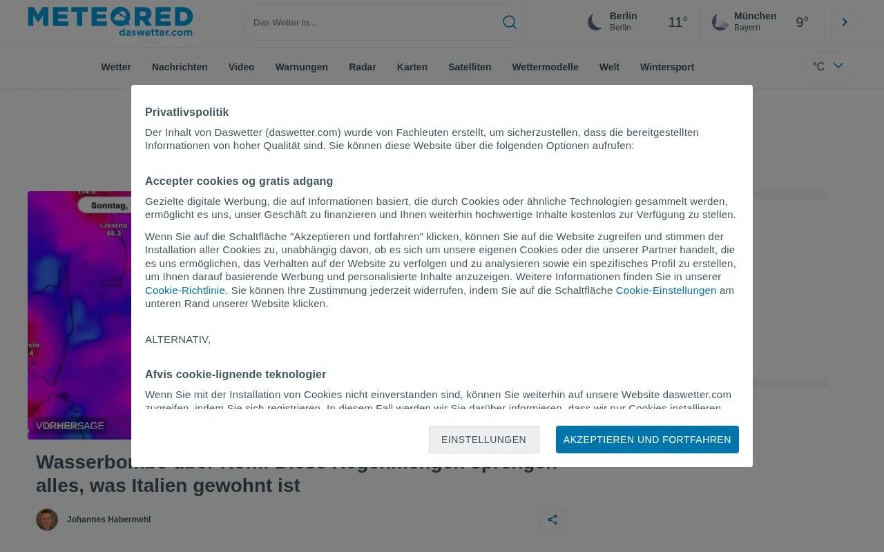 Meteored Germany homepage screenshot