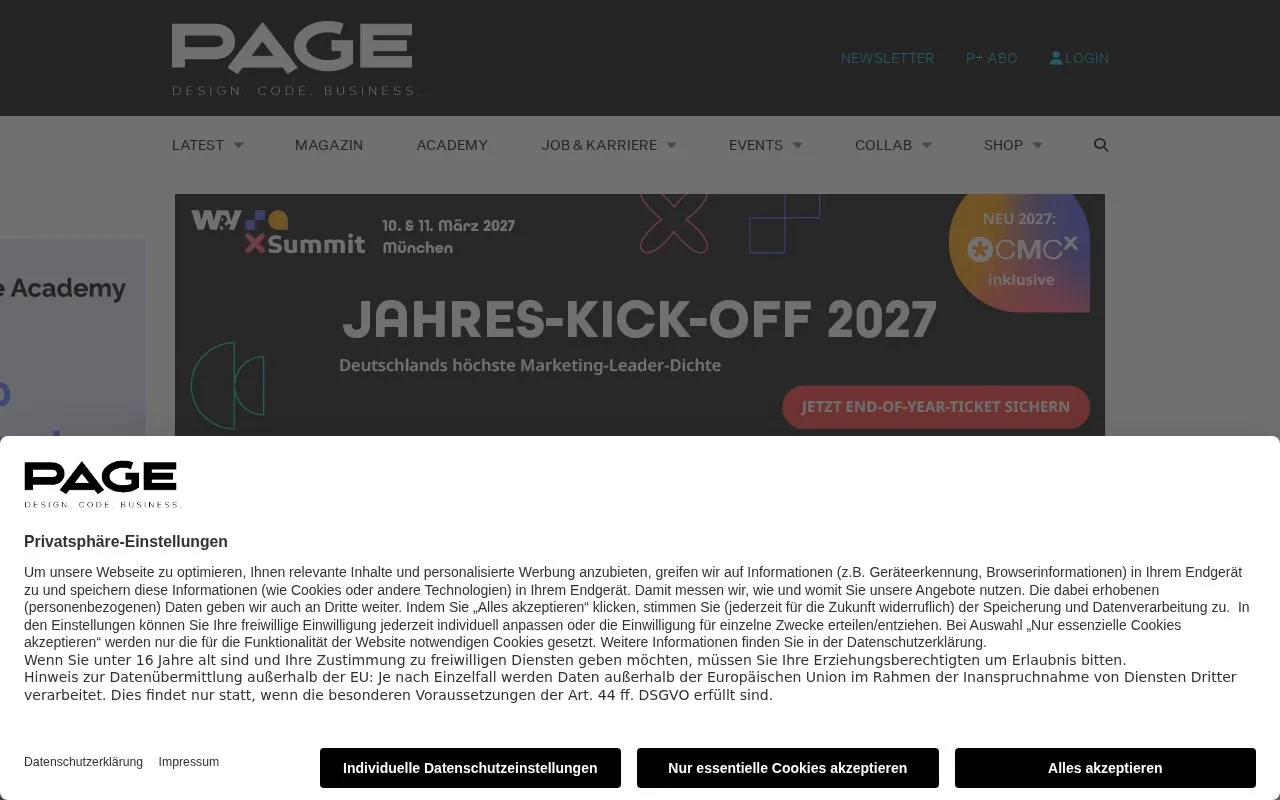 Page homepage screenshot