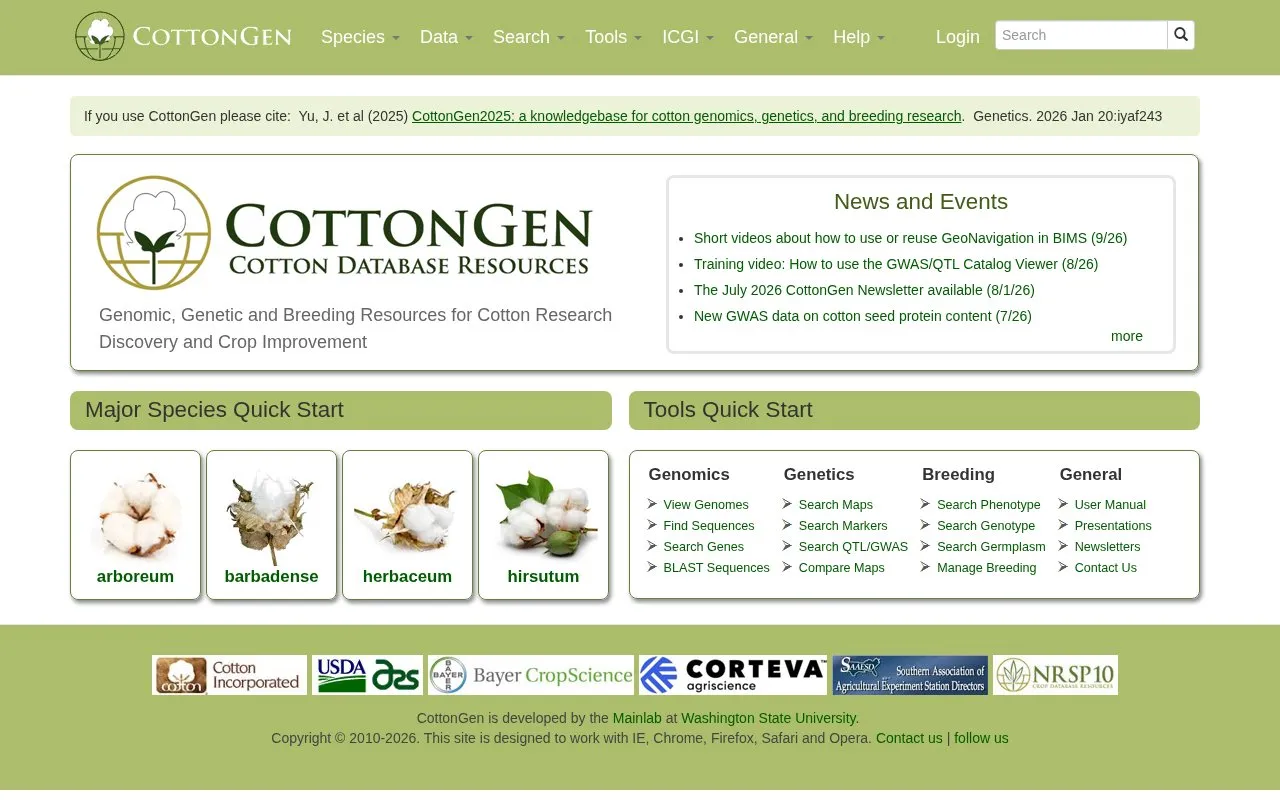 CottonGen homepage screenshot