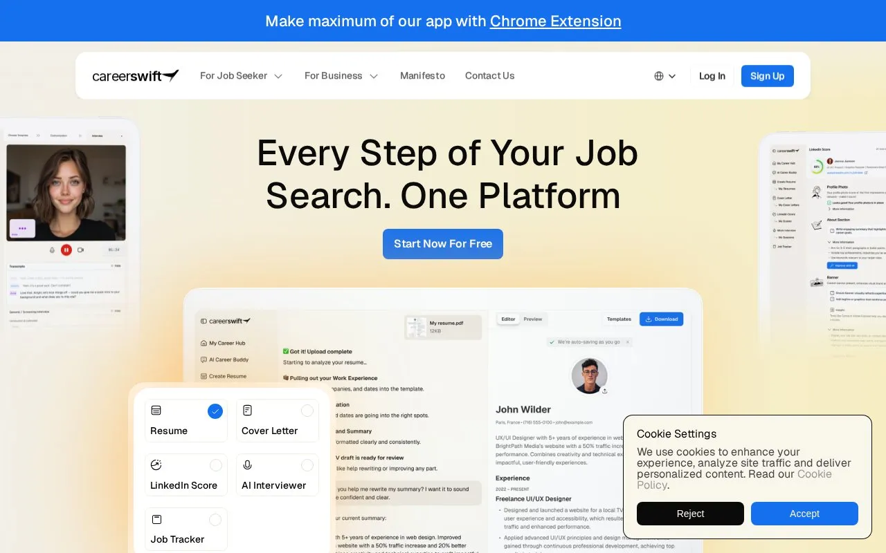 CareerSwift homepage screenshot