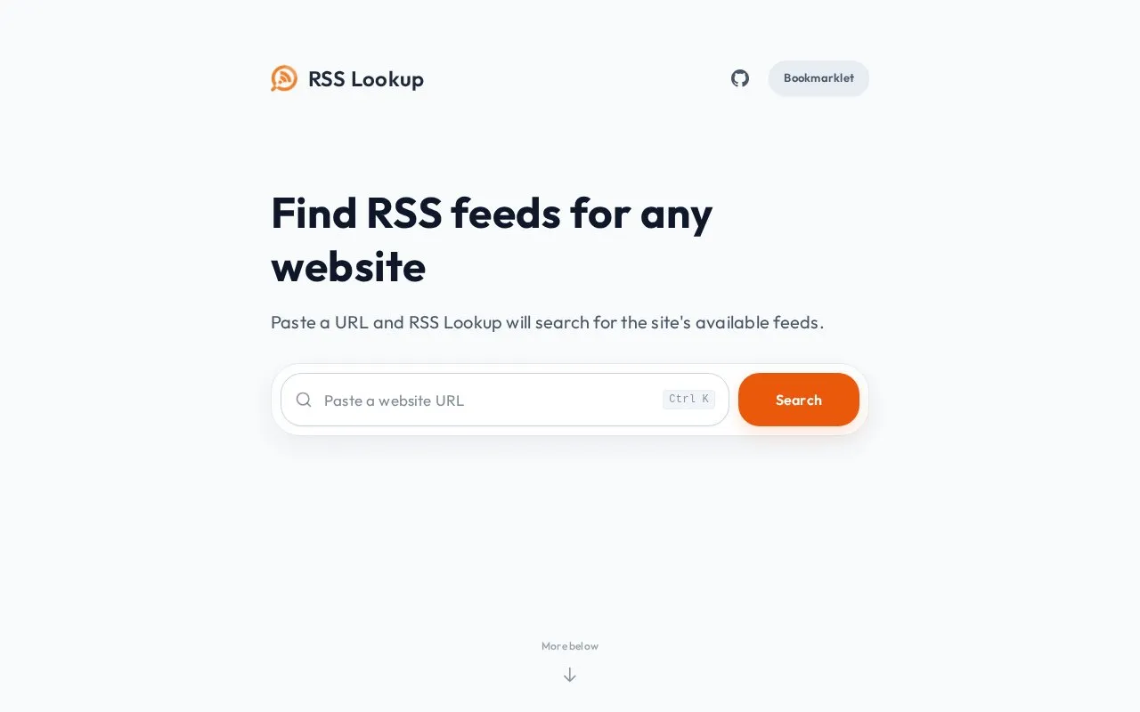 RSS Lookup homepage screenshot