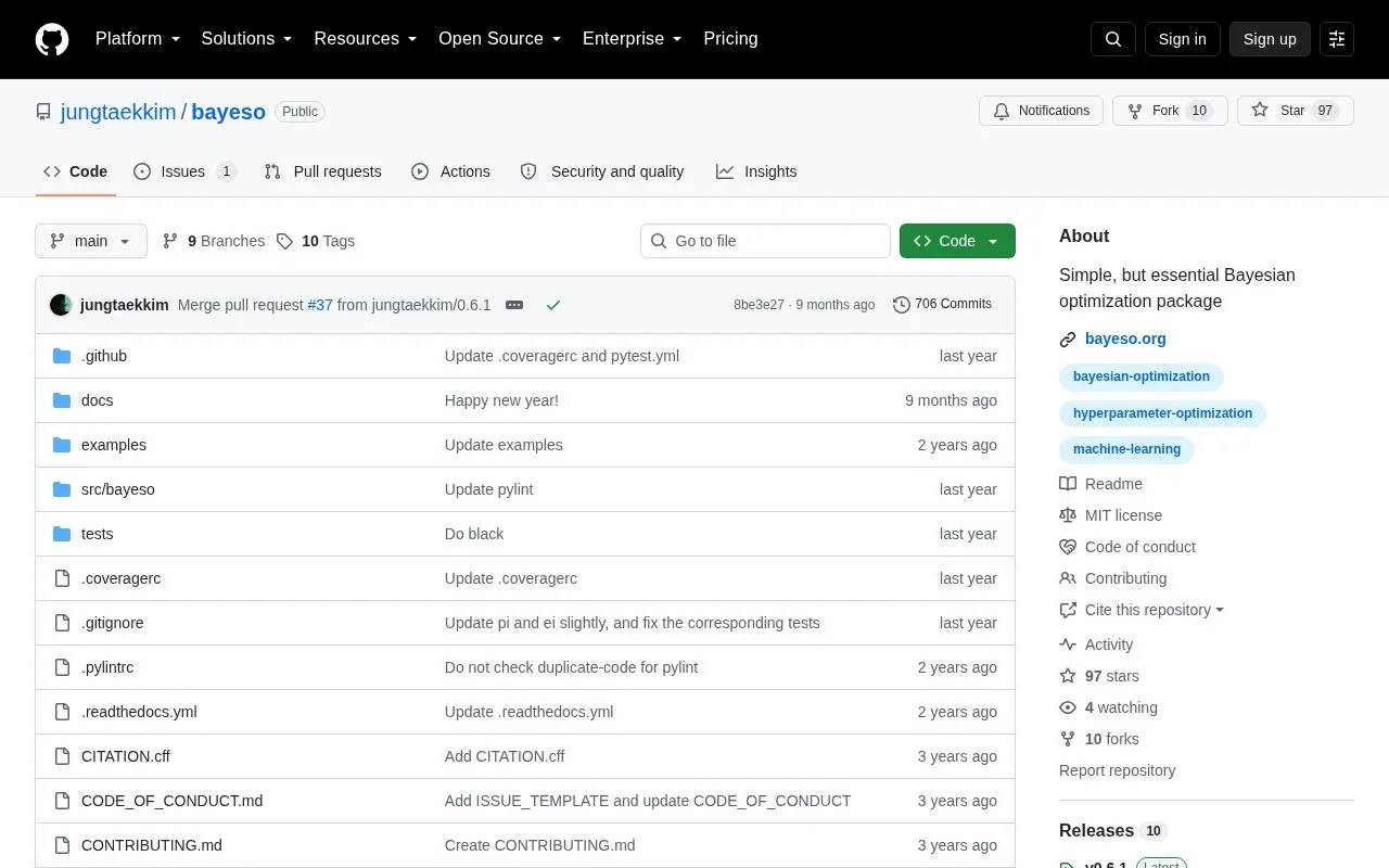 bayeso homepage screenshot