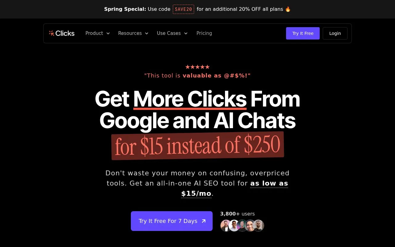 Clicks.so homepage screenshot
