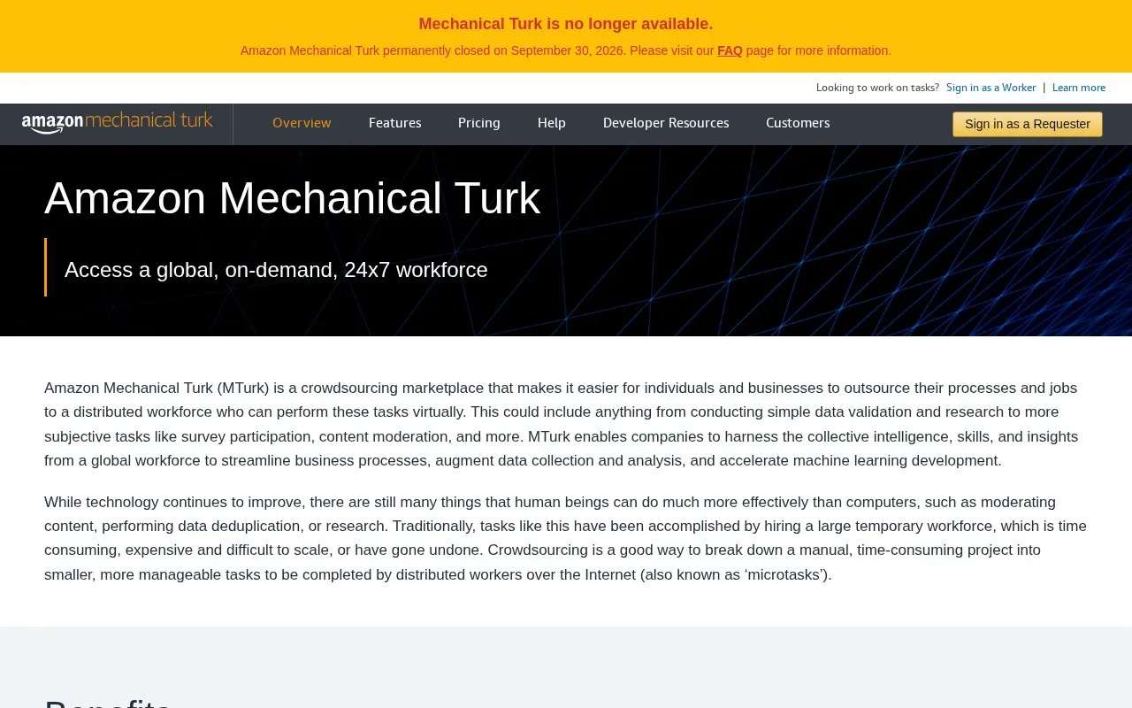 MTurk homepage screenshot