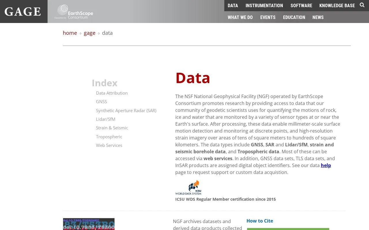 NSF GAGE Facility homepage screenshot
