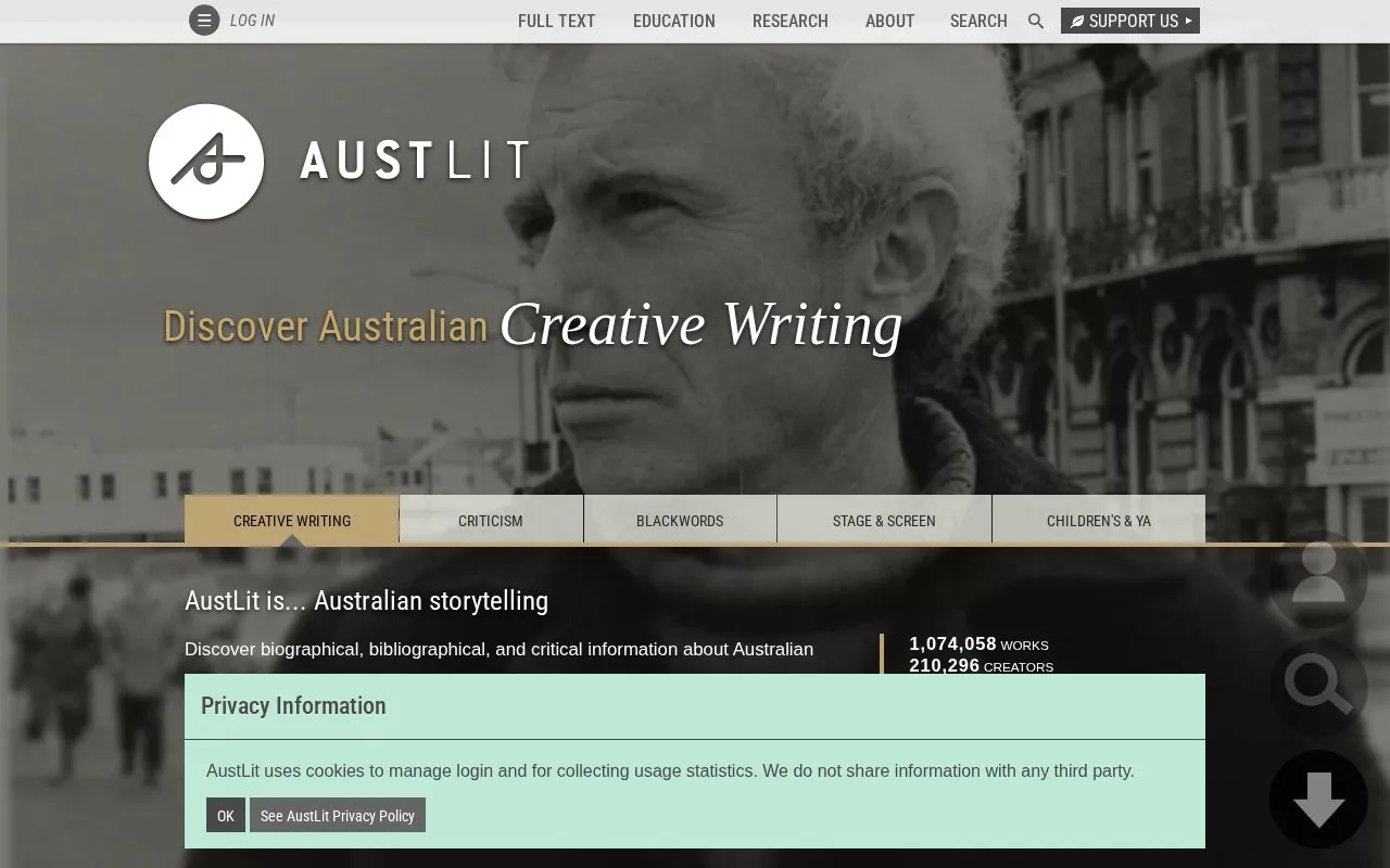 AustLit homepage screenshot