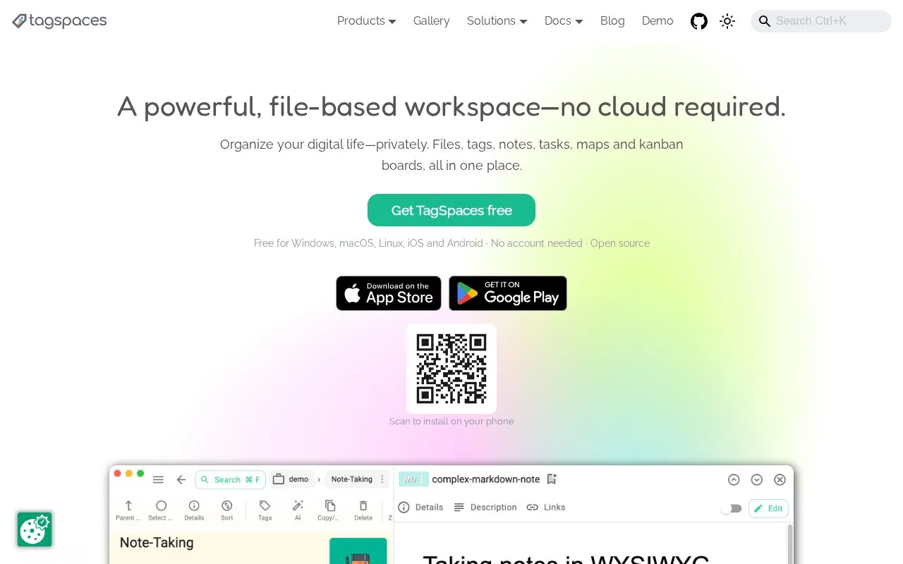 TagSpaces homepage screenshot