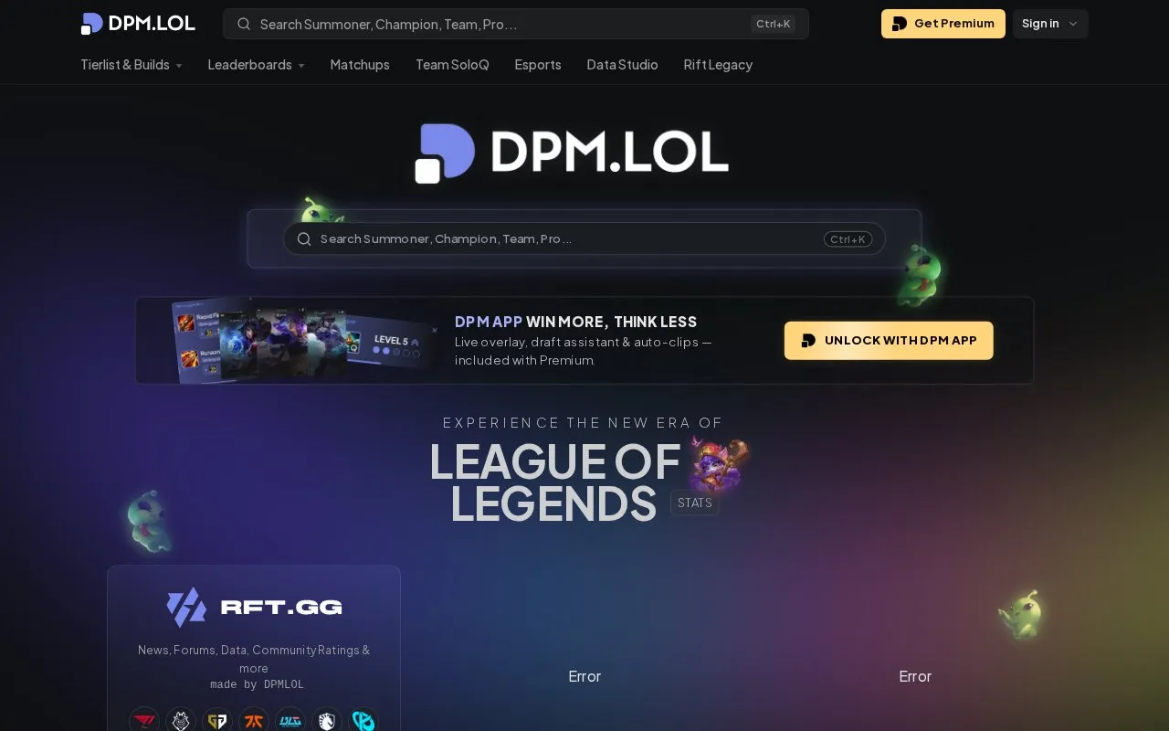 DPM.LOL homepage screenshot
