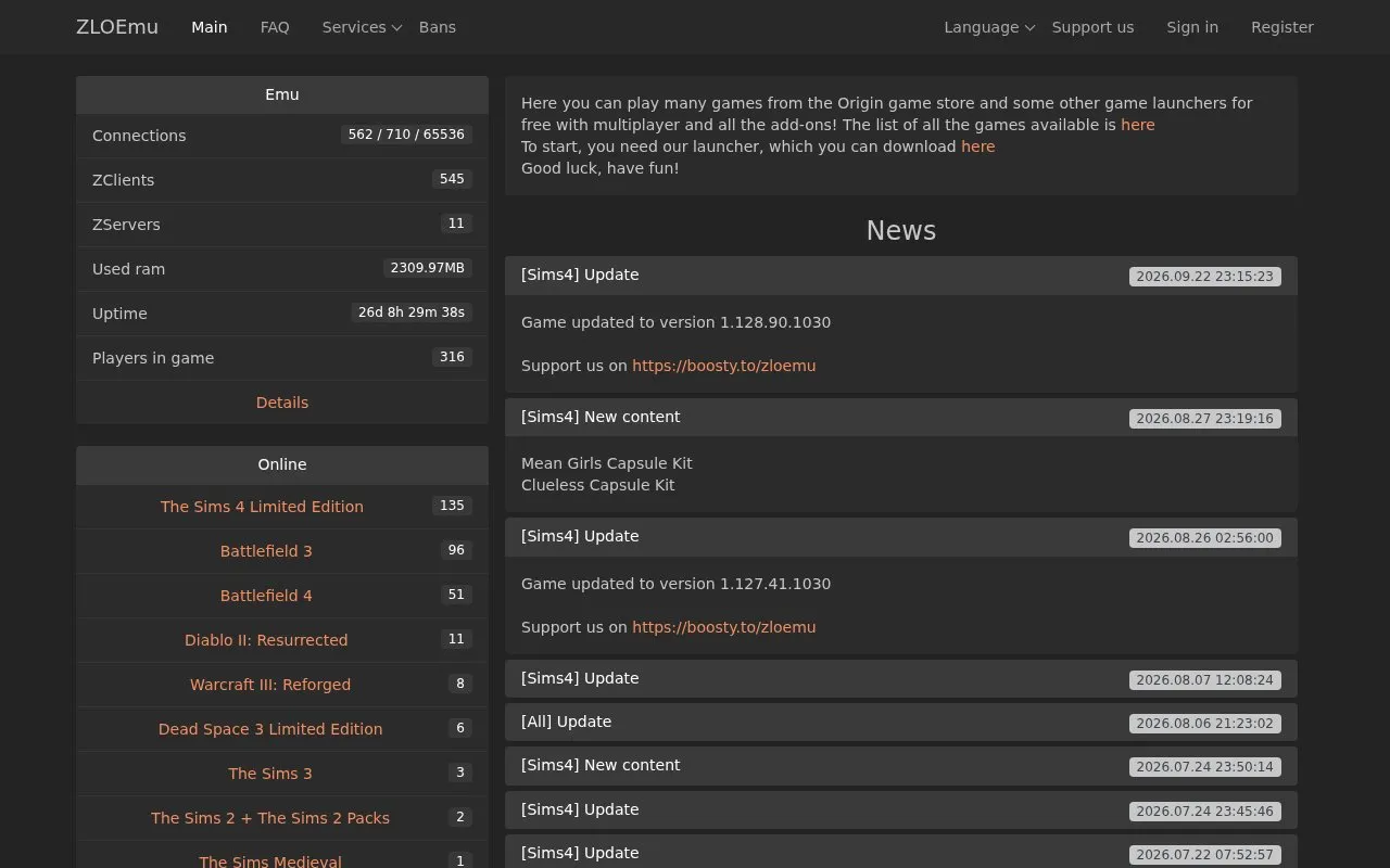 ZLOEmu homepage screenshot