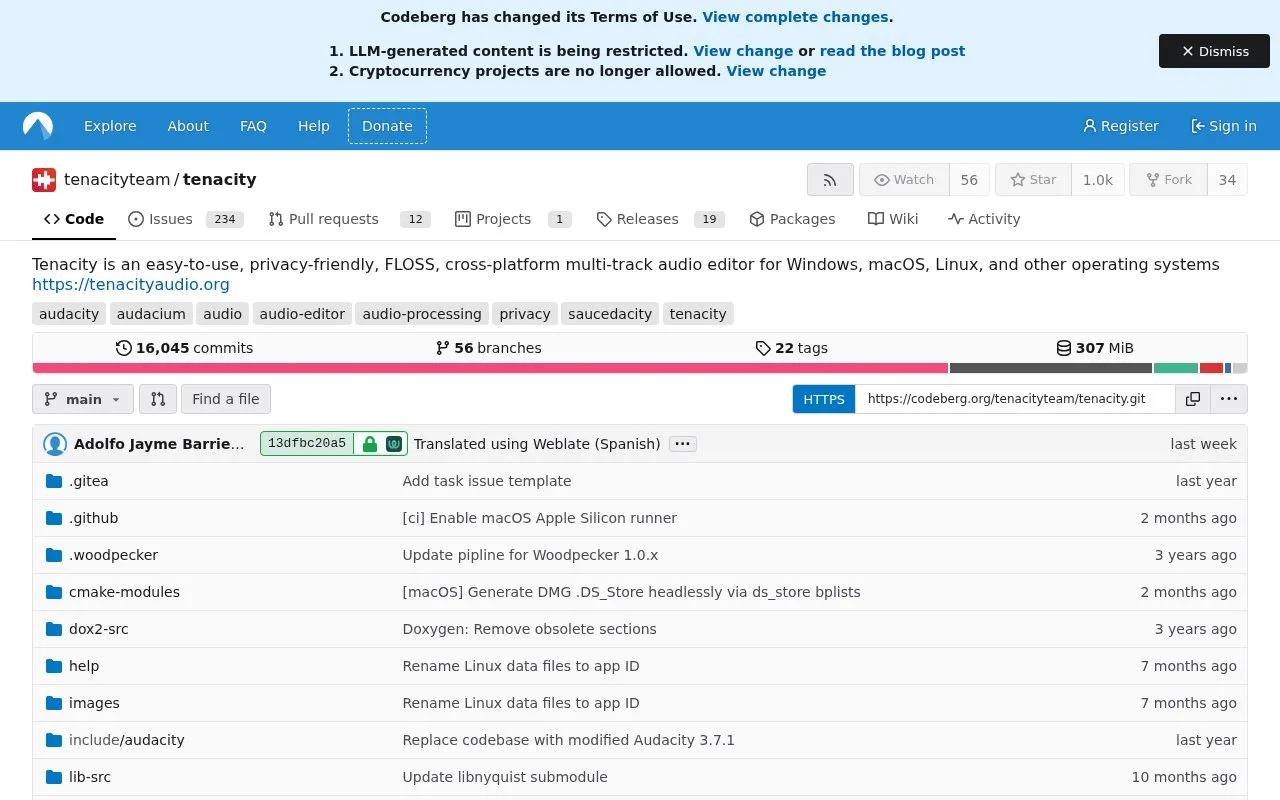 Tenacity homepage screenshot