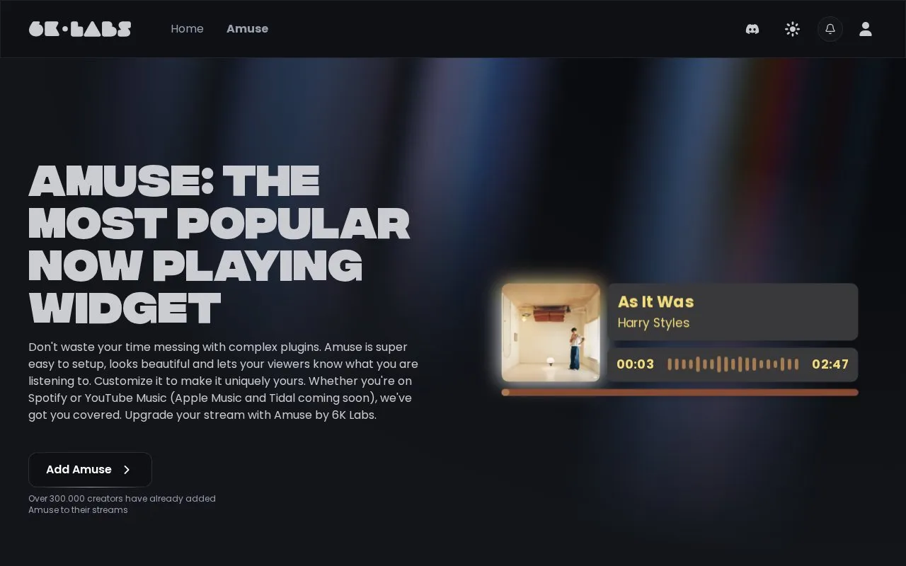 Amuse homepage screenshot