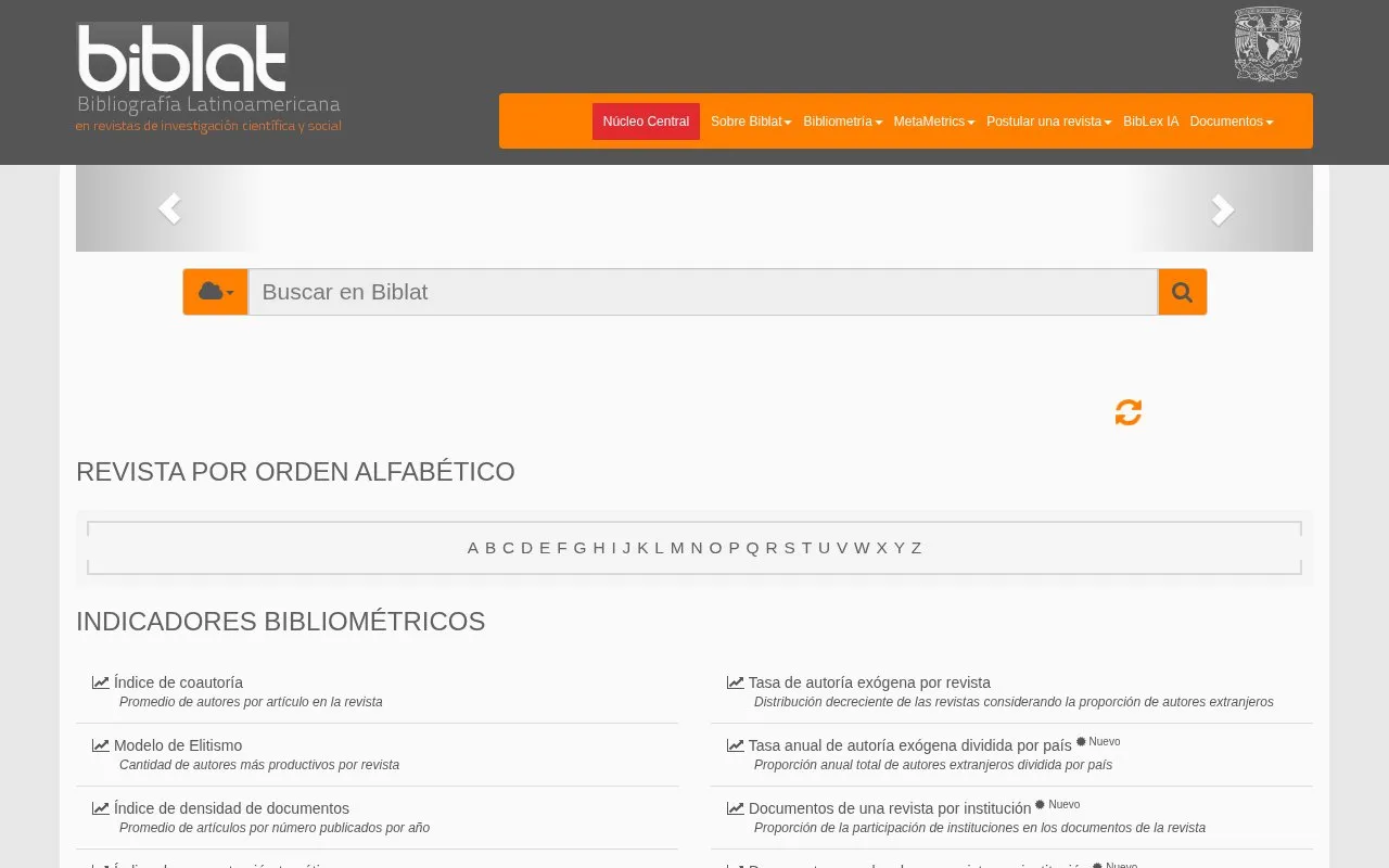 Biblat. Latin American Bibliography homepage screenshot