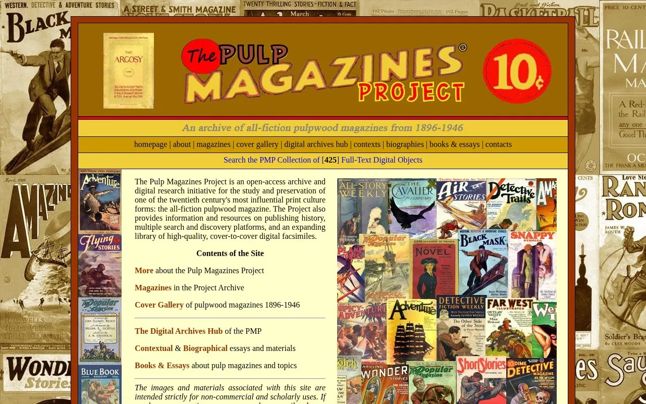 Pulp Magazines Project homepage screenshot