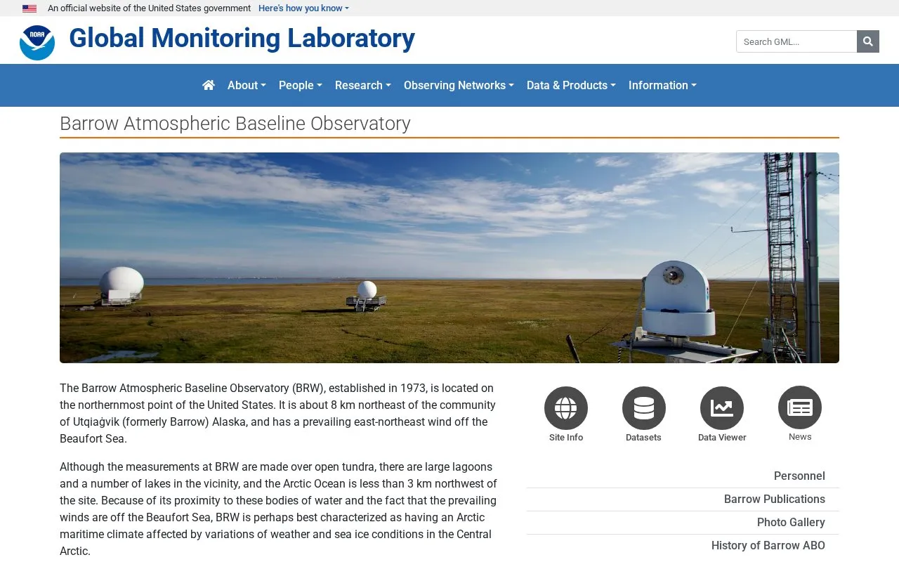 Barrow Atmospheric Baseline Observatory homepage screenshot