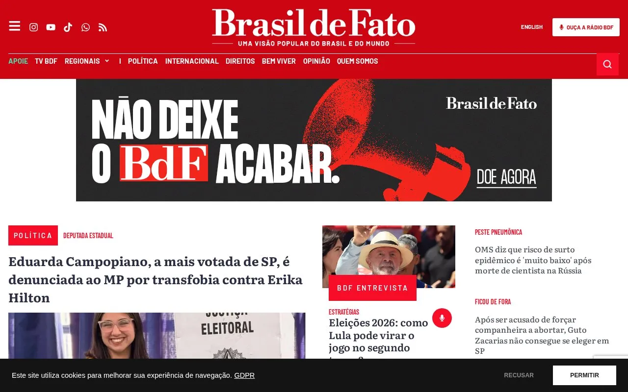 Brasil de Fato homepage screenshot