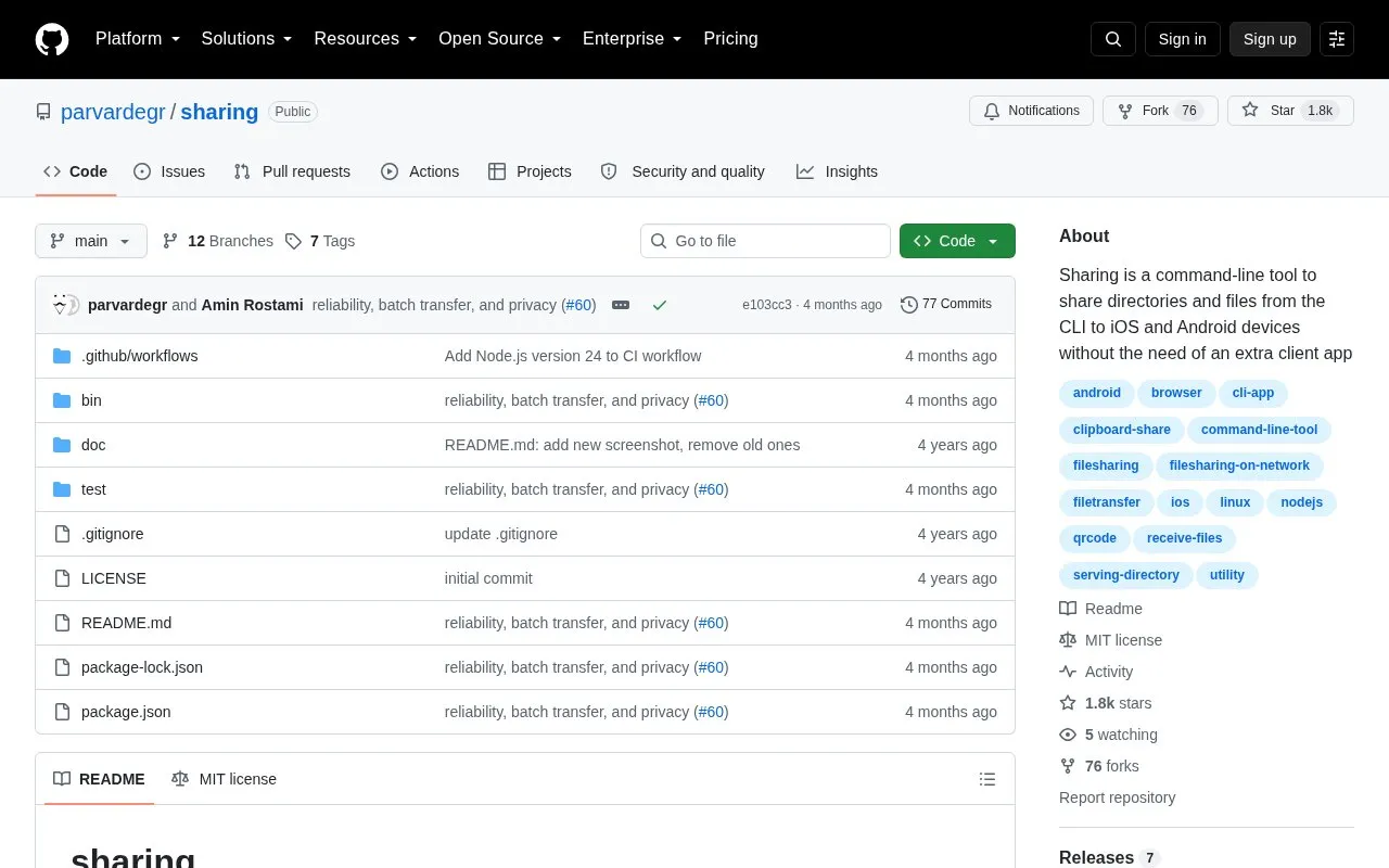 Sharing homepage screenshot