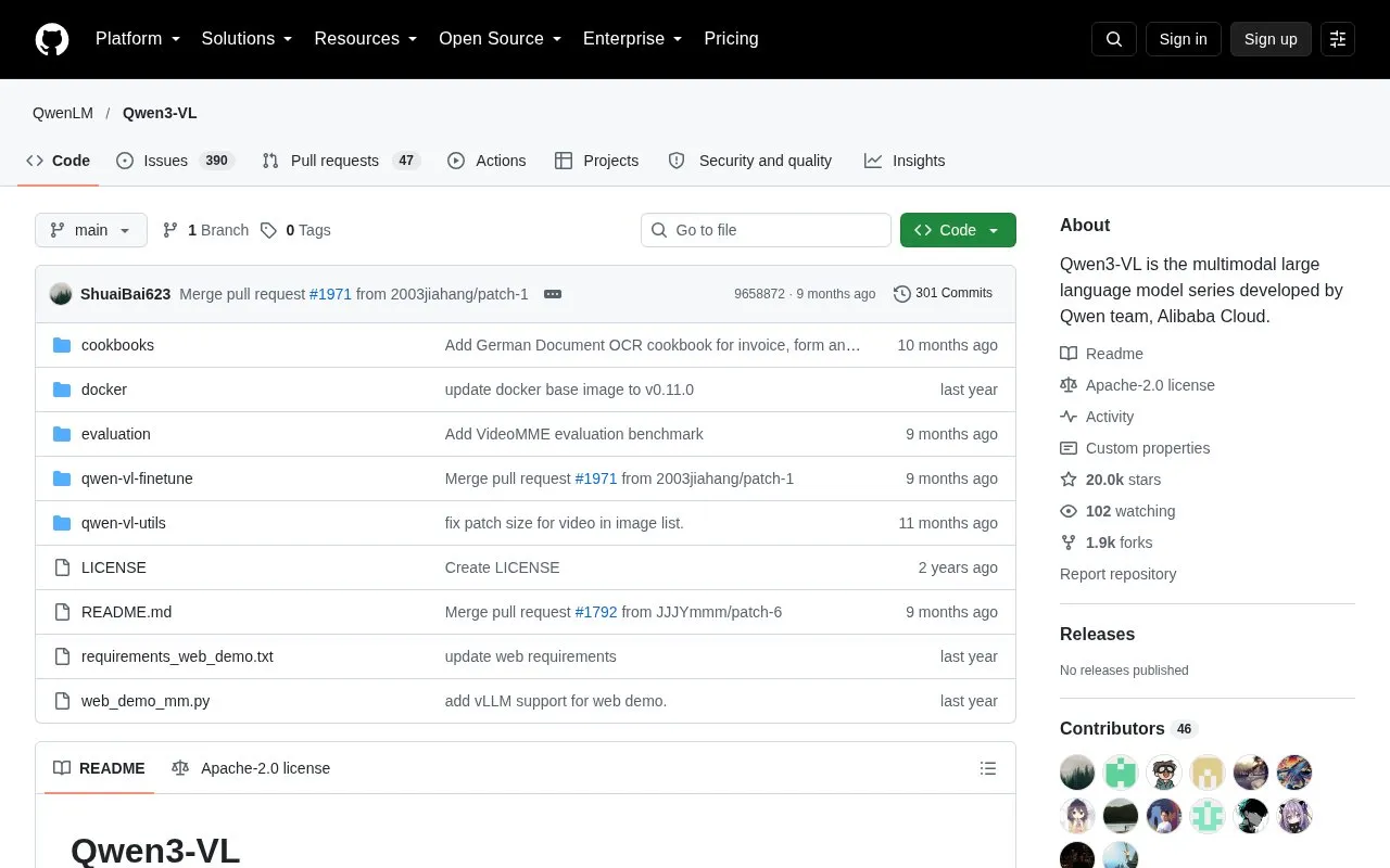 Qwen3-VL homepage screenshot