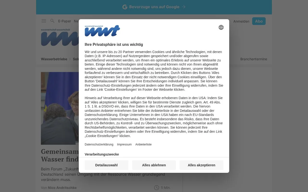 Wasserwirtschaft wassertechnik homepage screenshot