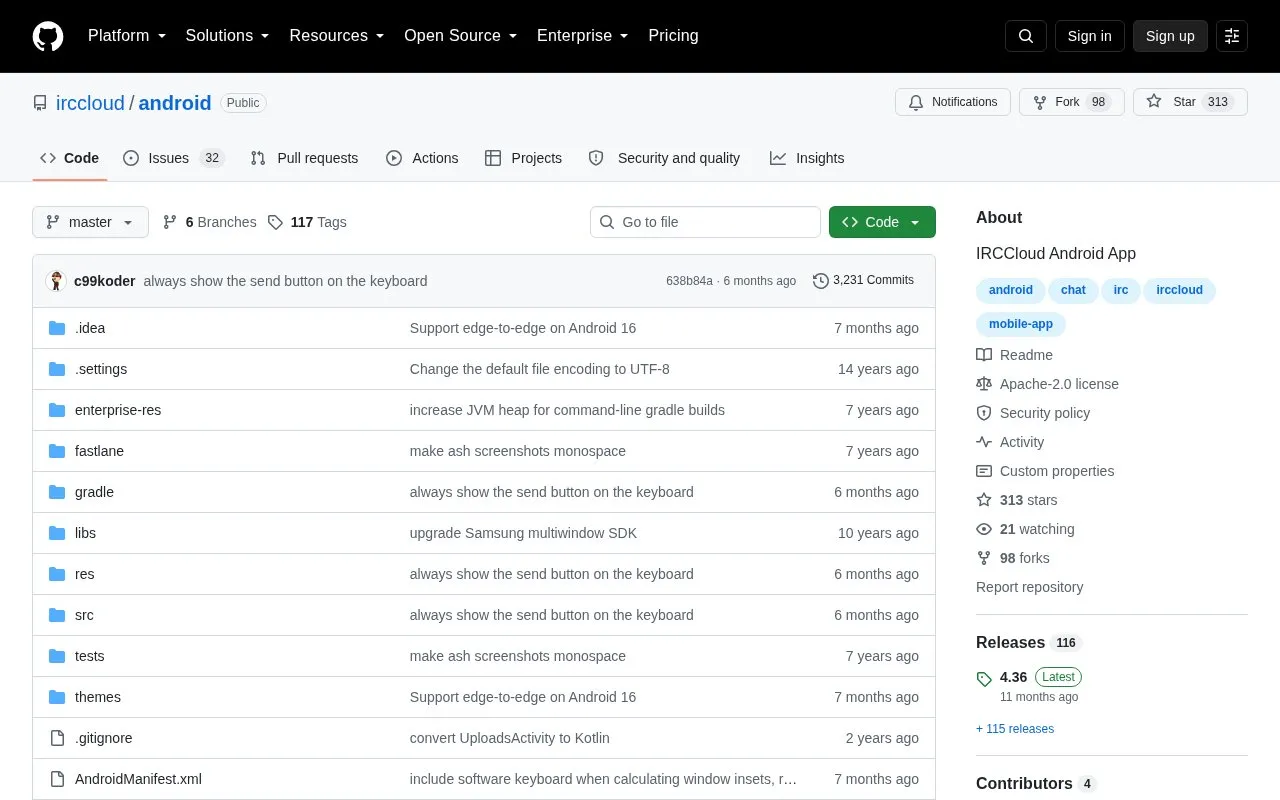 IRCCloud homepage screenshot