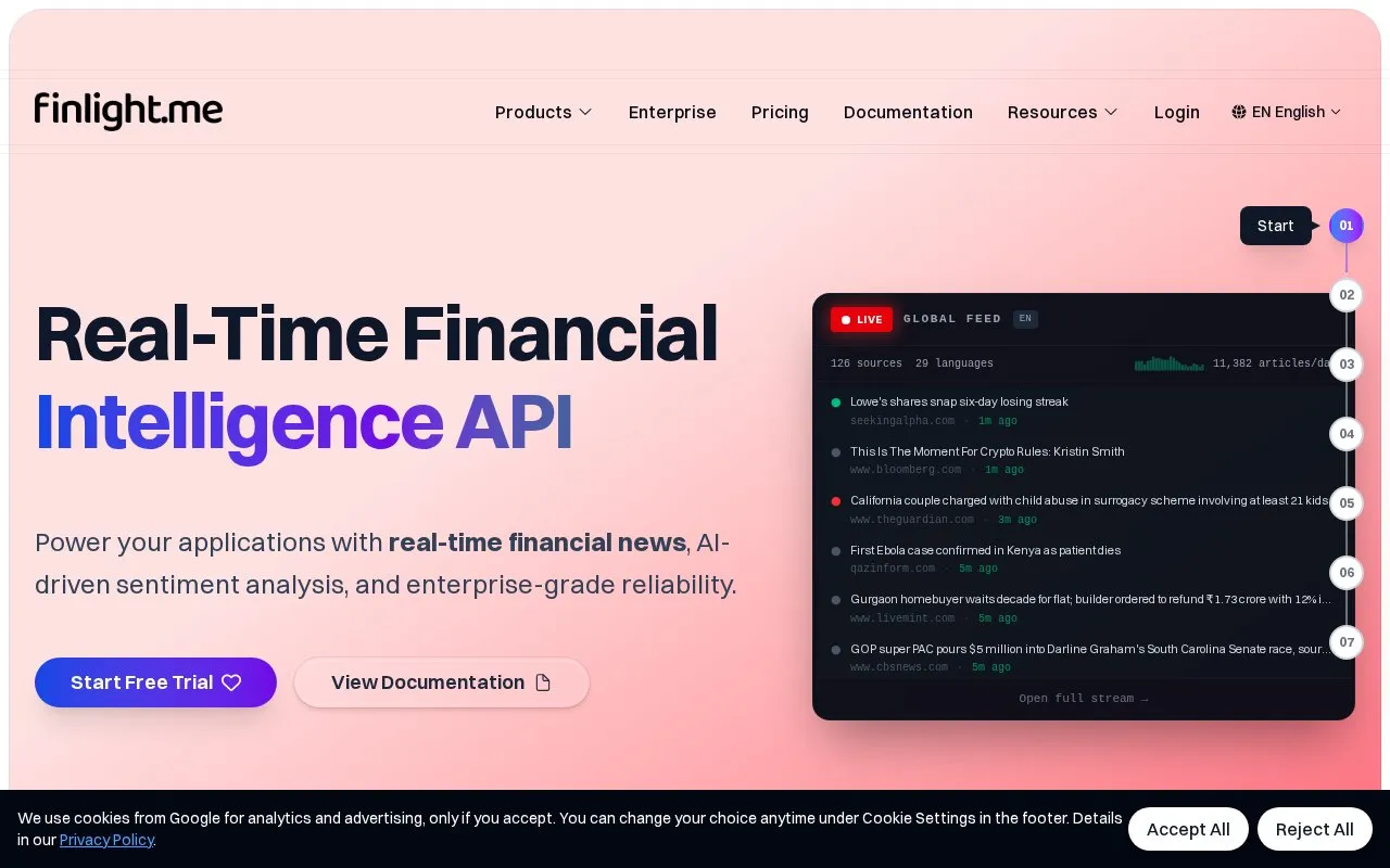finlight homepage screenshot