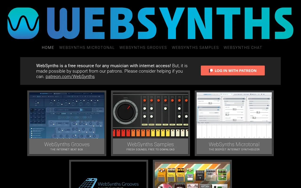 WebSynths homepage screenshot