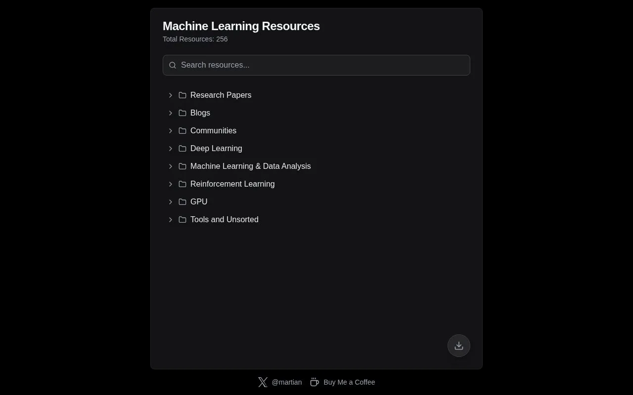 ML Resources homepage screenshot