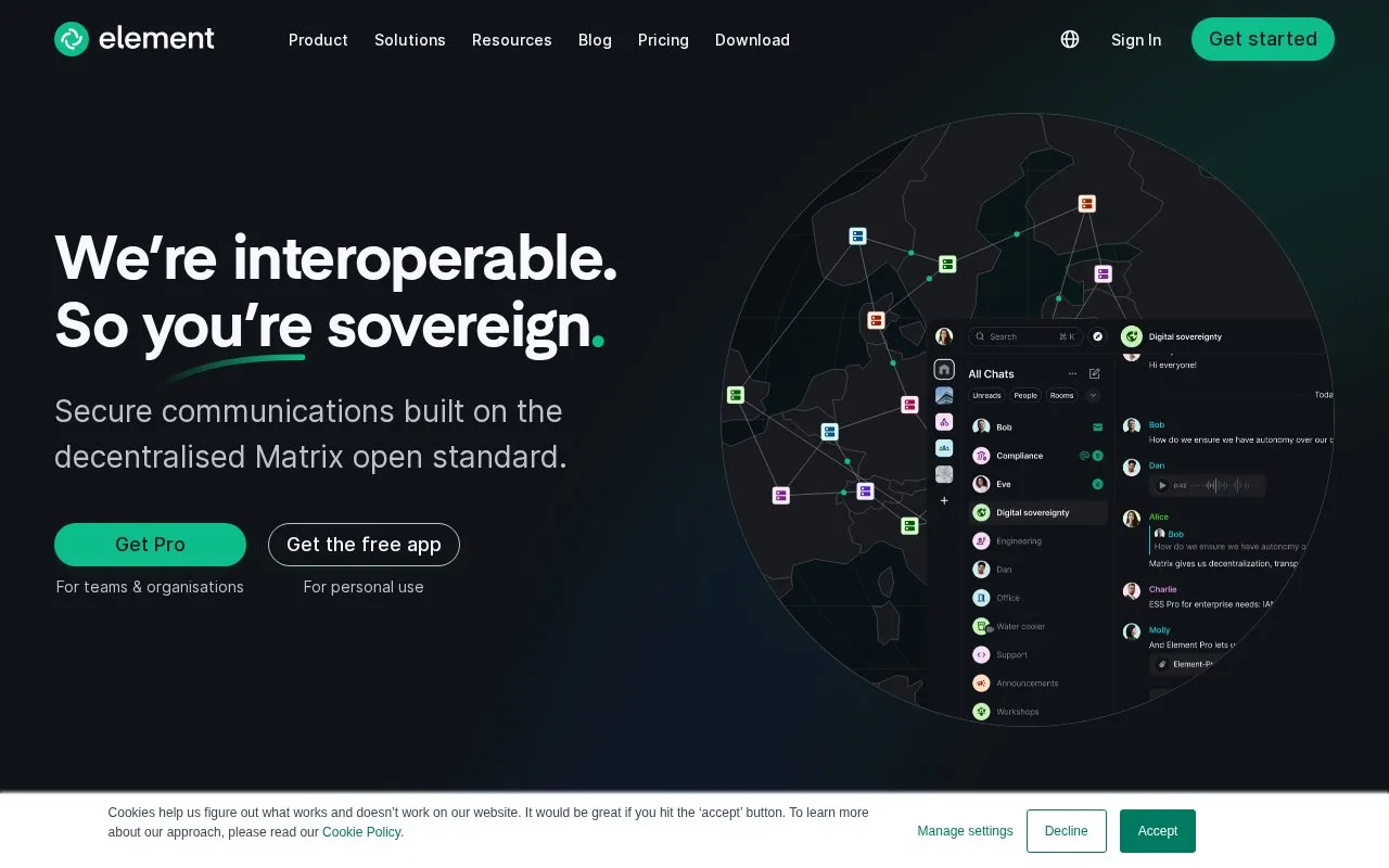 Element homepage screenshot