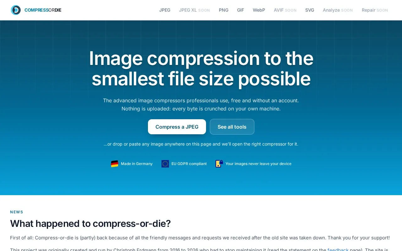 CompressOrDie homepage screenshot