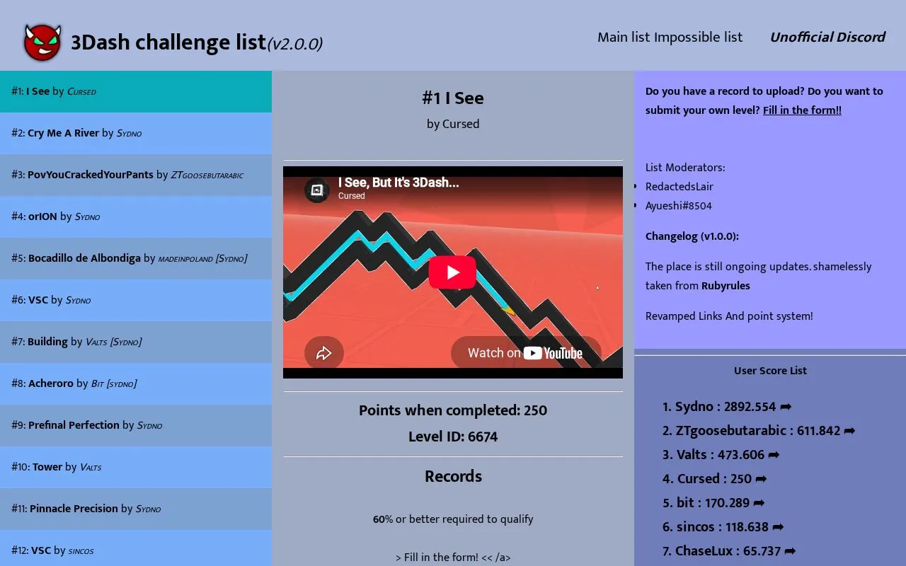 Challenge List homepage screenshot
