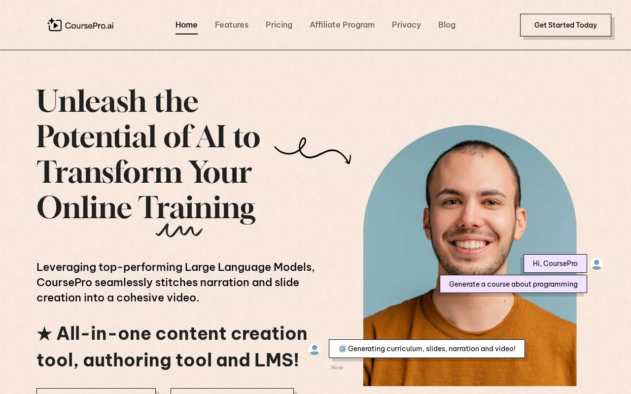 CoursePro.ai homepage screenshot