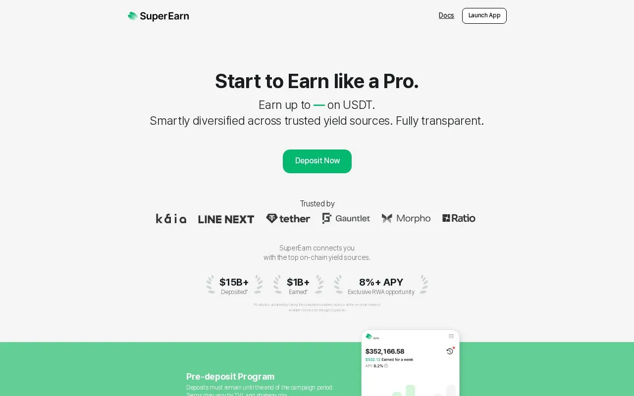 SuperEarn homepage screenshot