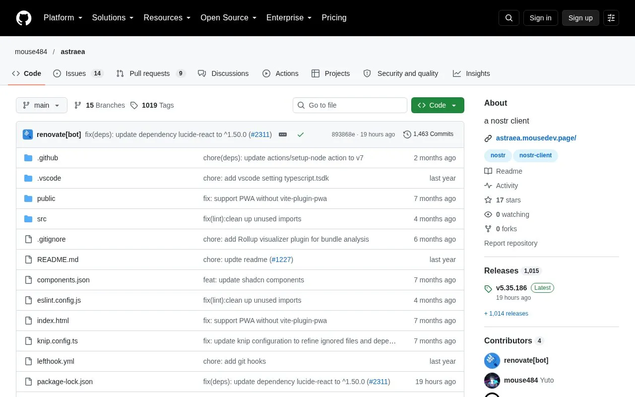 astraea homepage screenshot