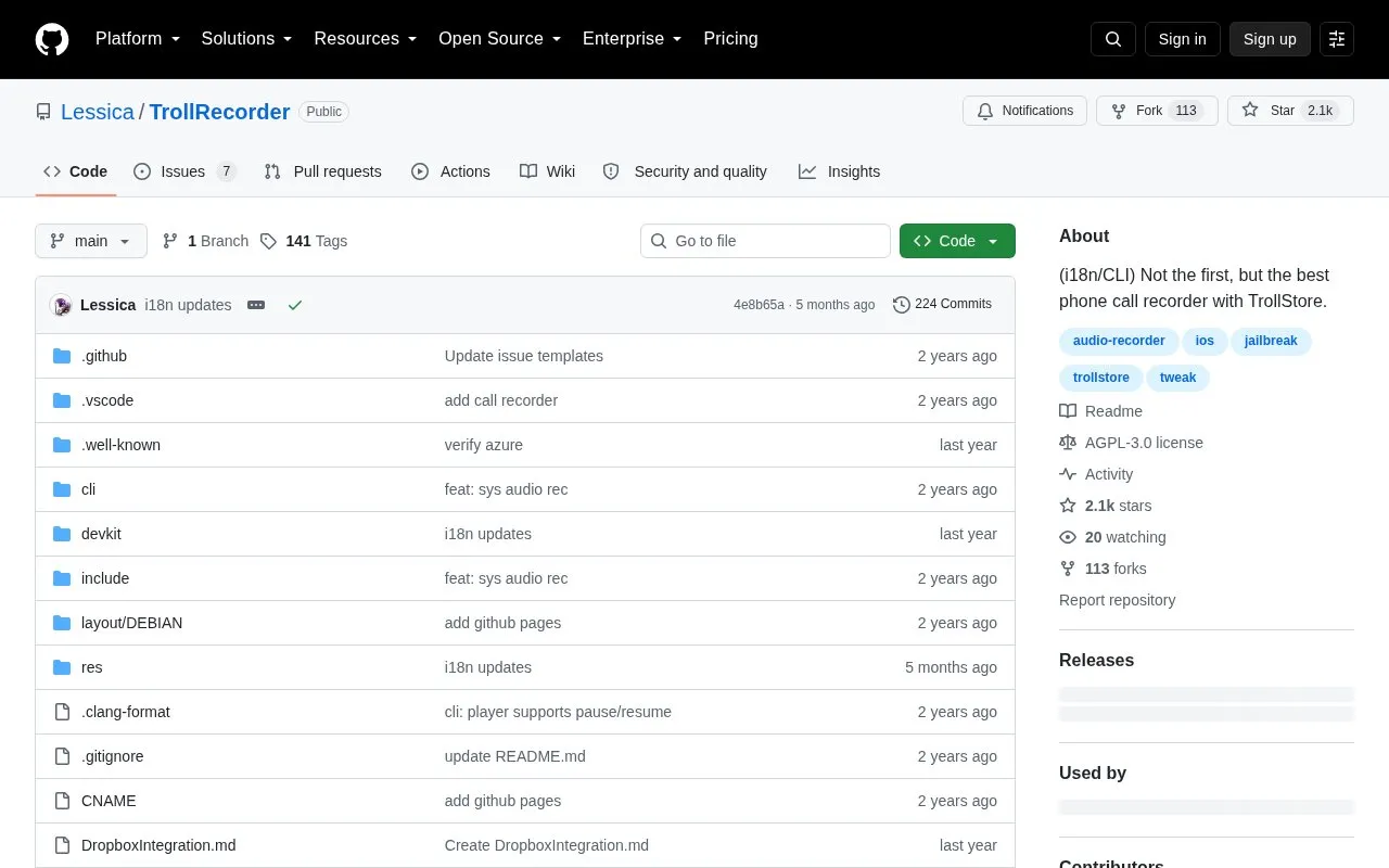 TrollRecorder homepage screenshot