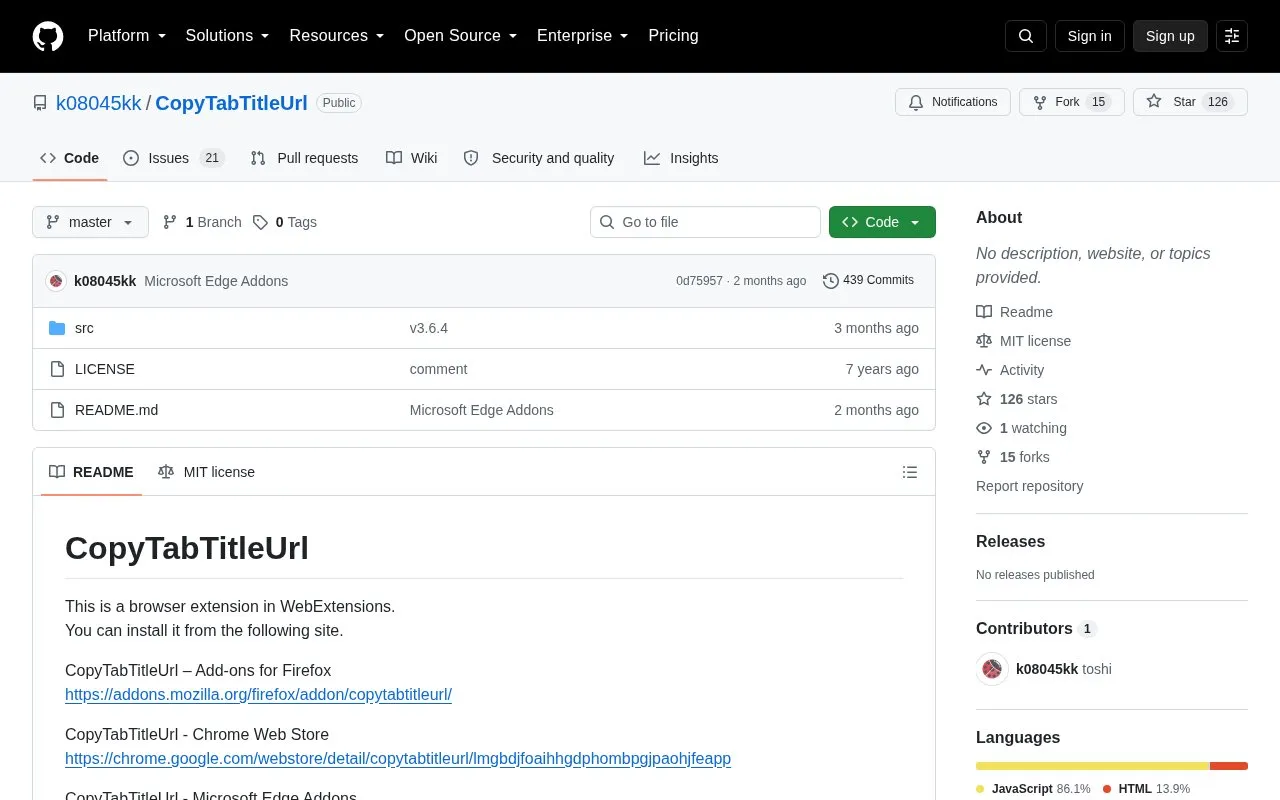 CopyTabTitleUrl homepage screenshot
