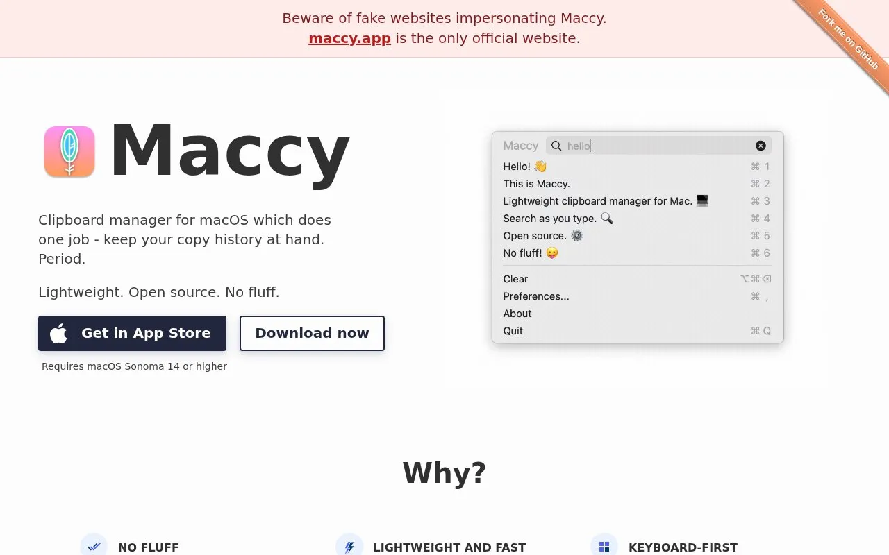 Maccy homepage screenshot