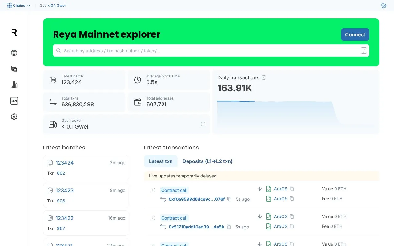 Reya Network — Reya Network Explorer homepage screenshot