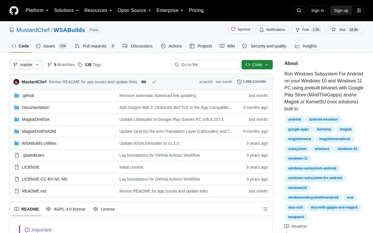 WSABuilds homepage screenshot