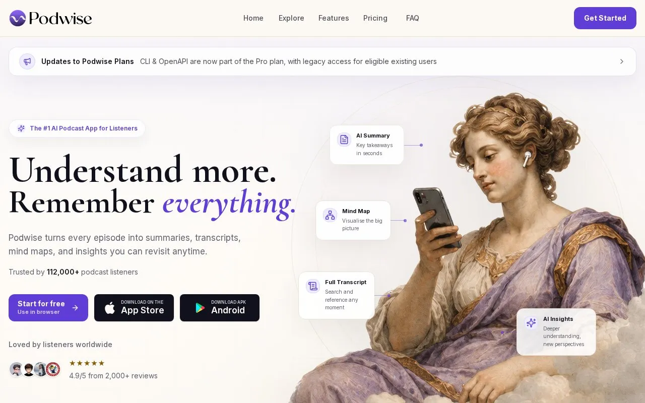 Podwise homepage screenshot