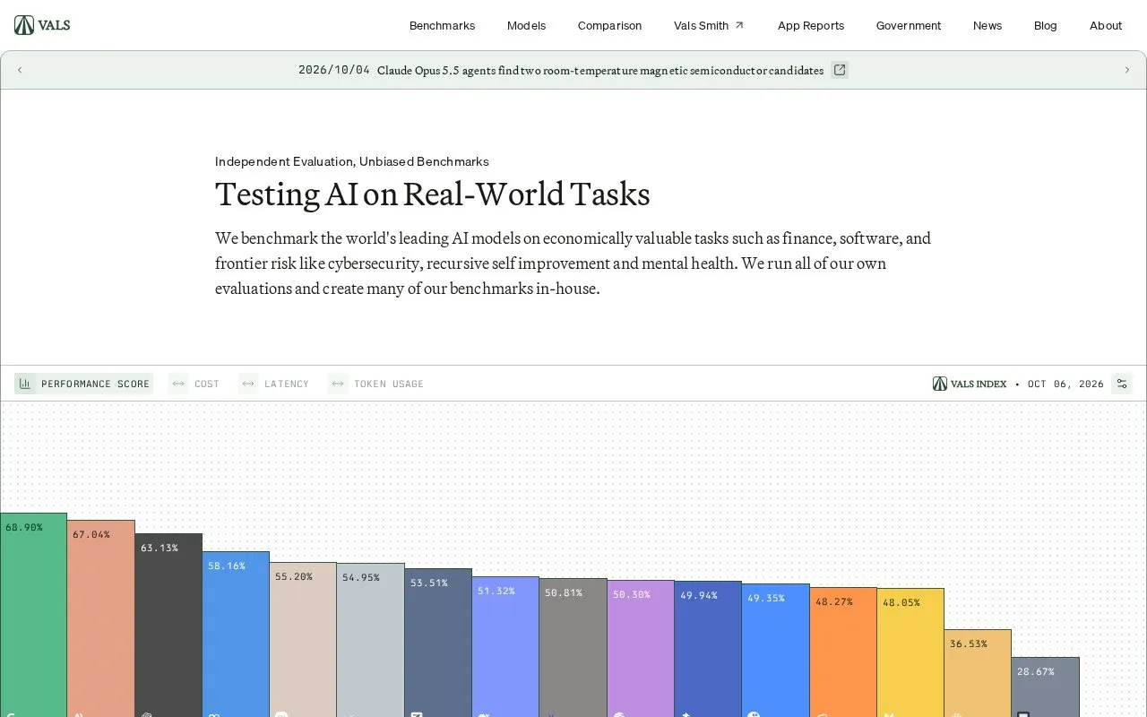 Vals AI homepage screenshot