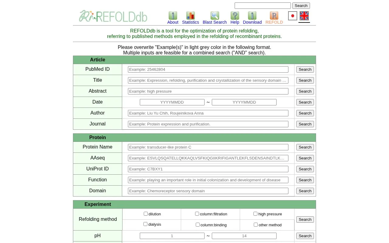 REFOLDdb homepage screenshot