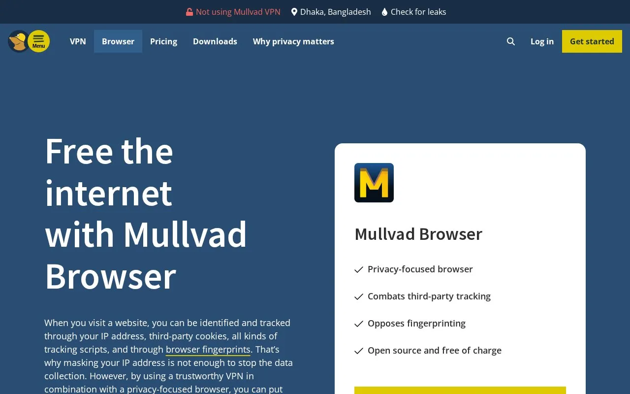 Mullvad Browser homepage screenshot