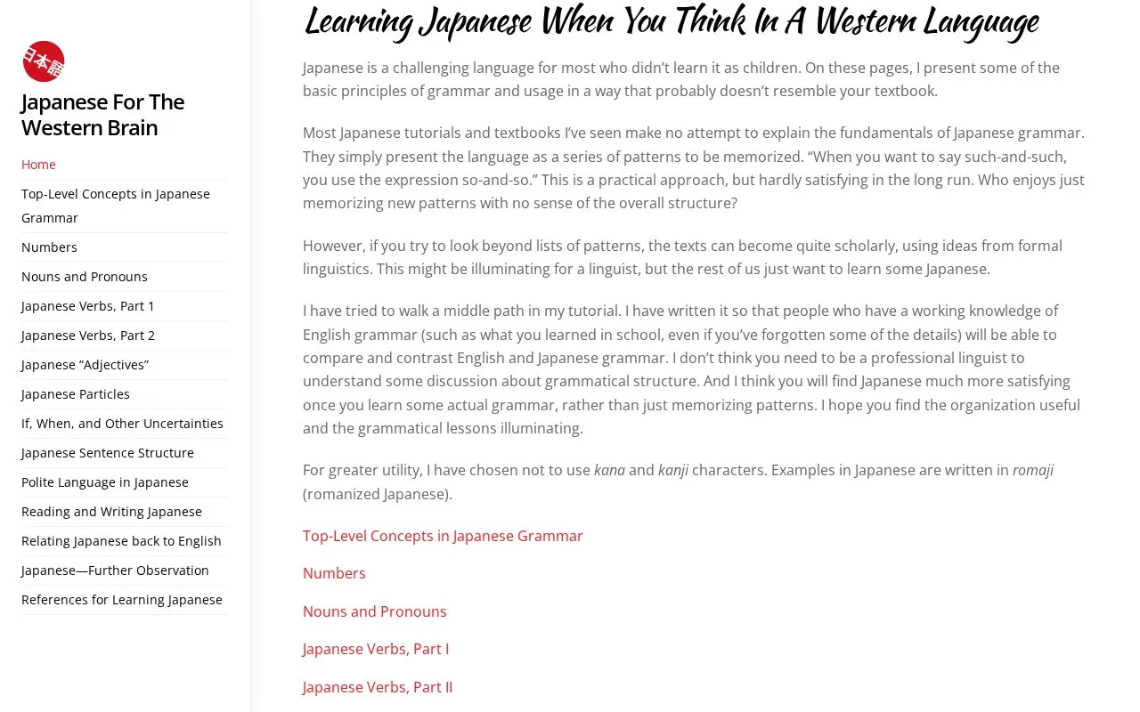 Learn Japanese Grammar homepage screenshot