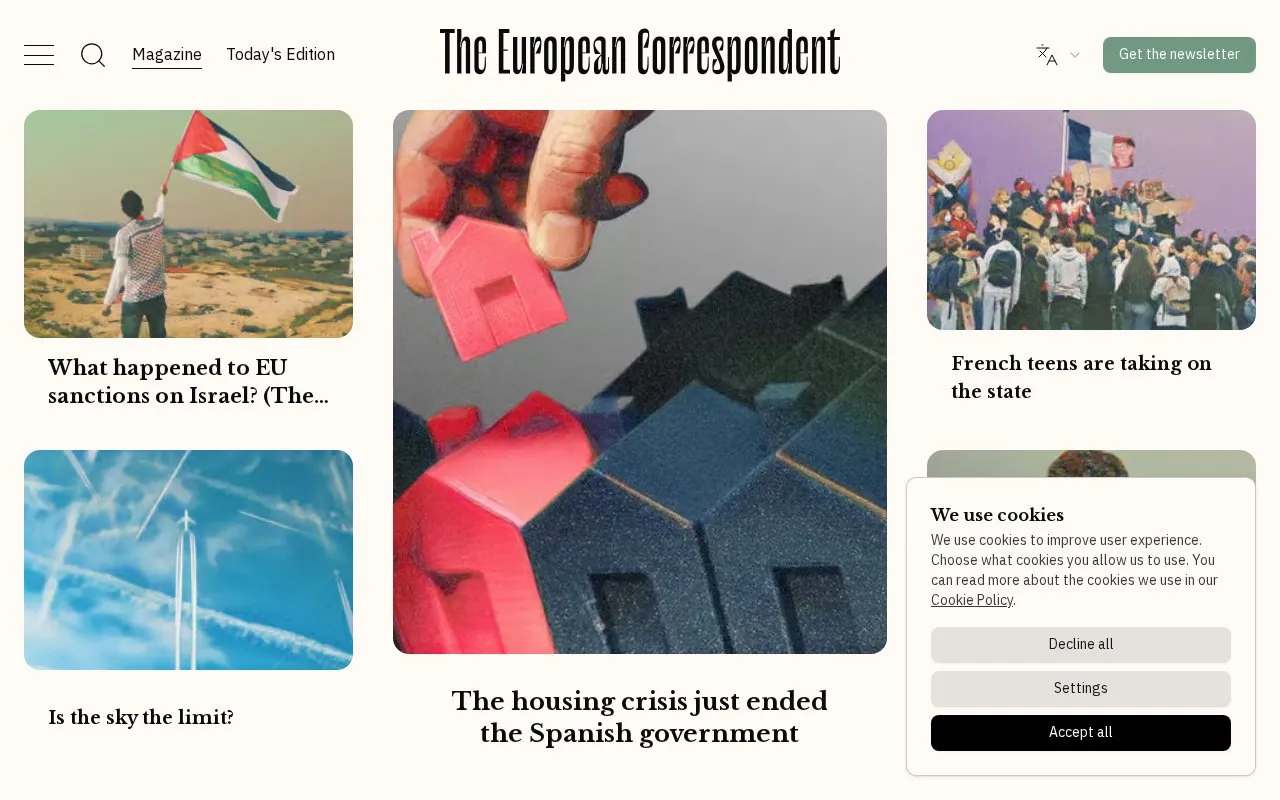 The European Correspondent homepage screenshot