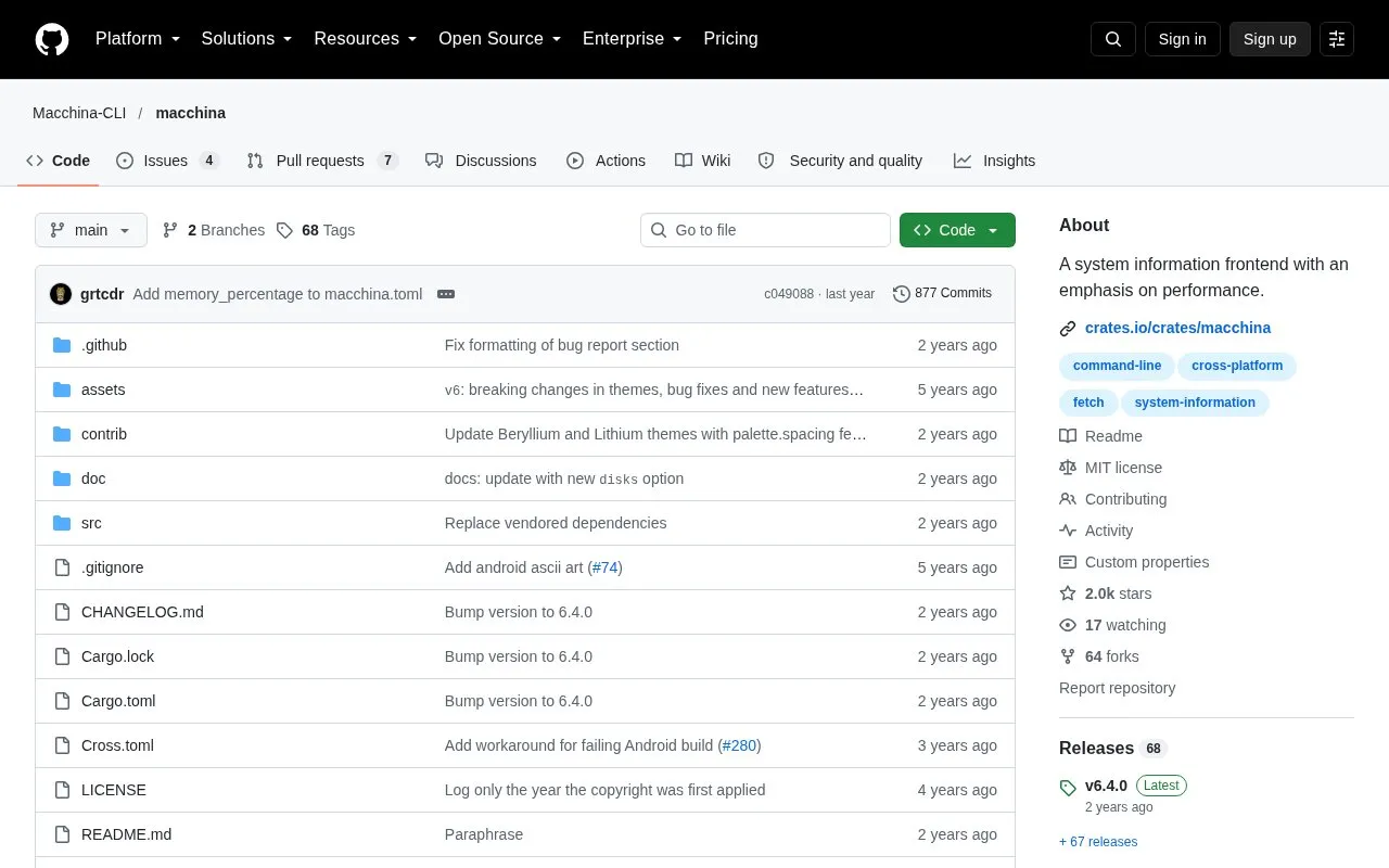Macchina homepage screenshot