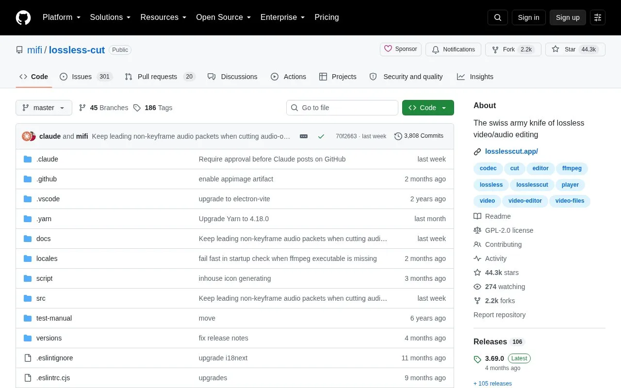 LosslessCut homepage screenshot