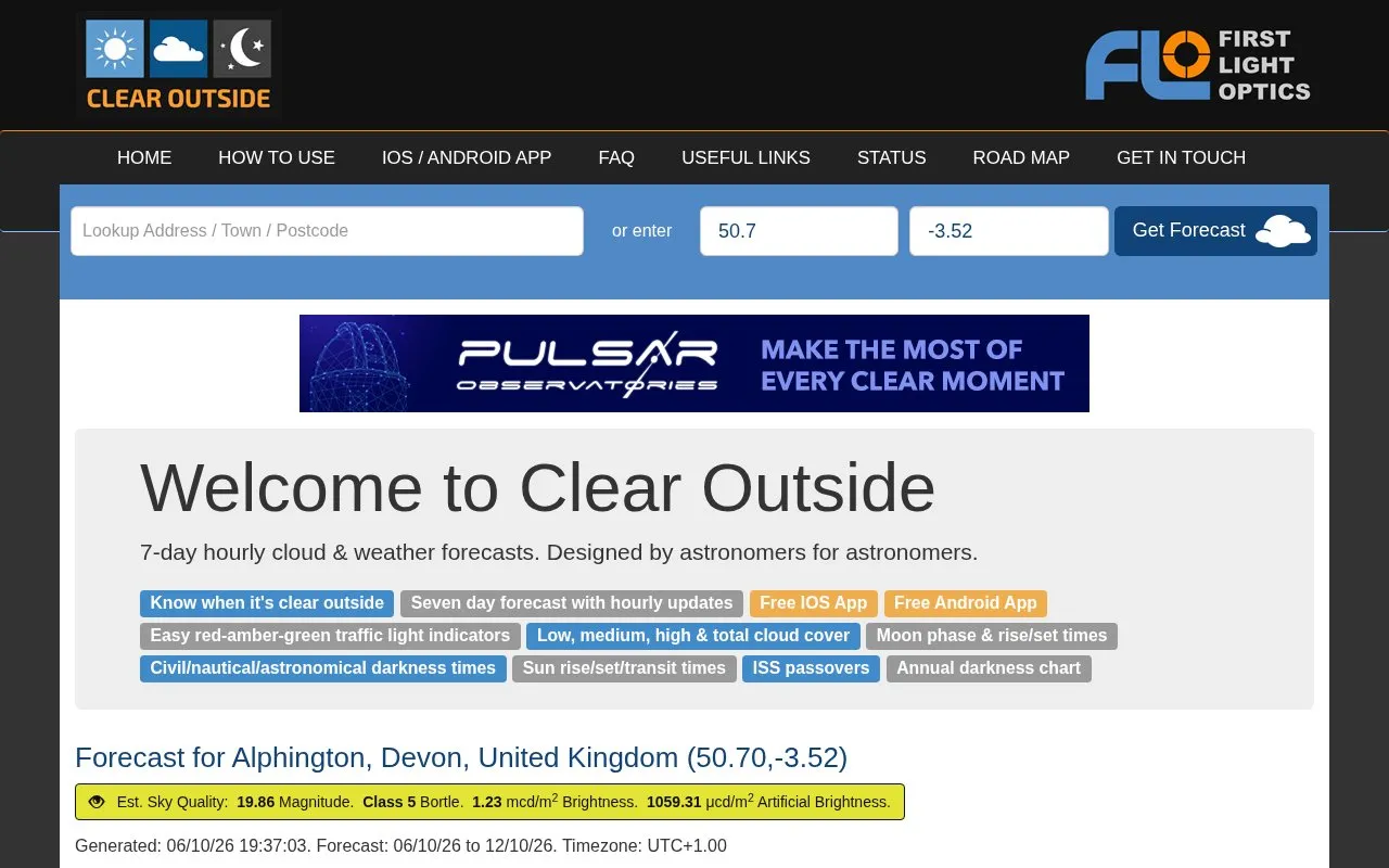 ClearOutside homepage screenshot