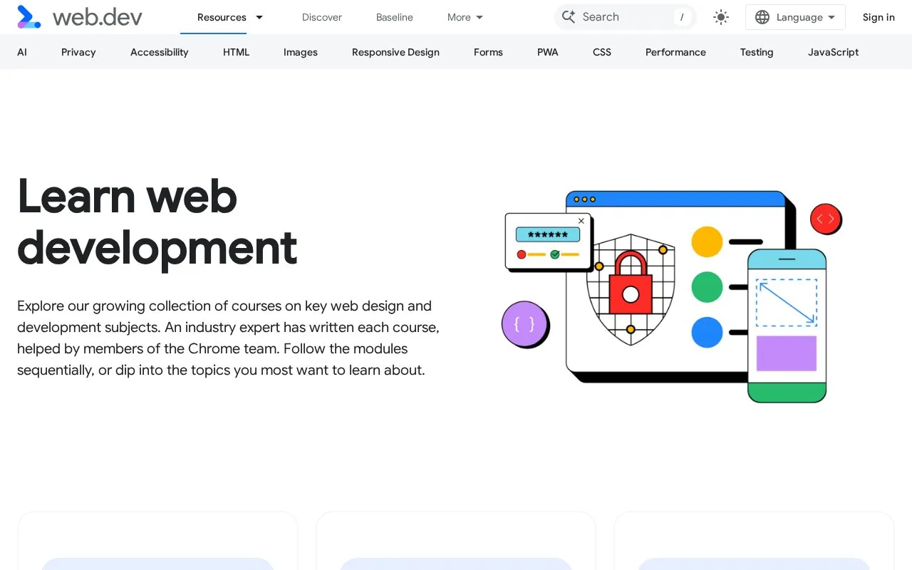 web.dev homepage screenshot