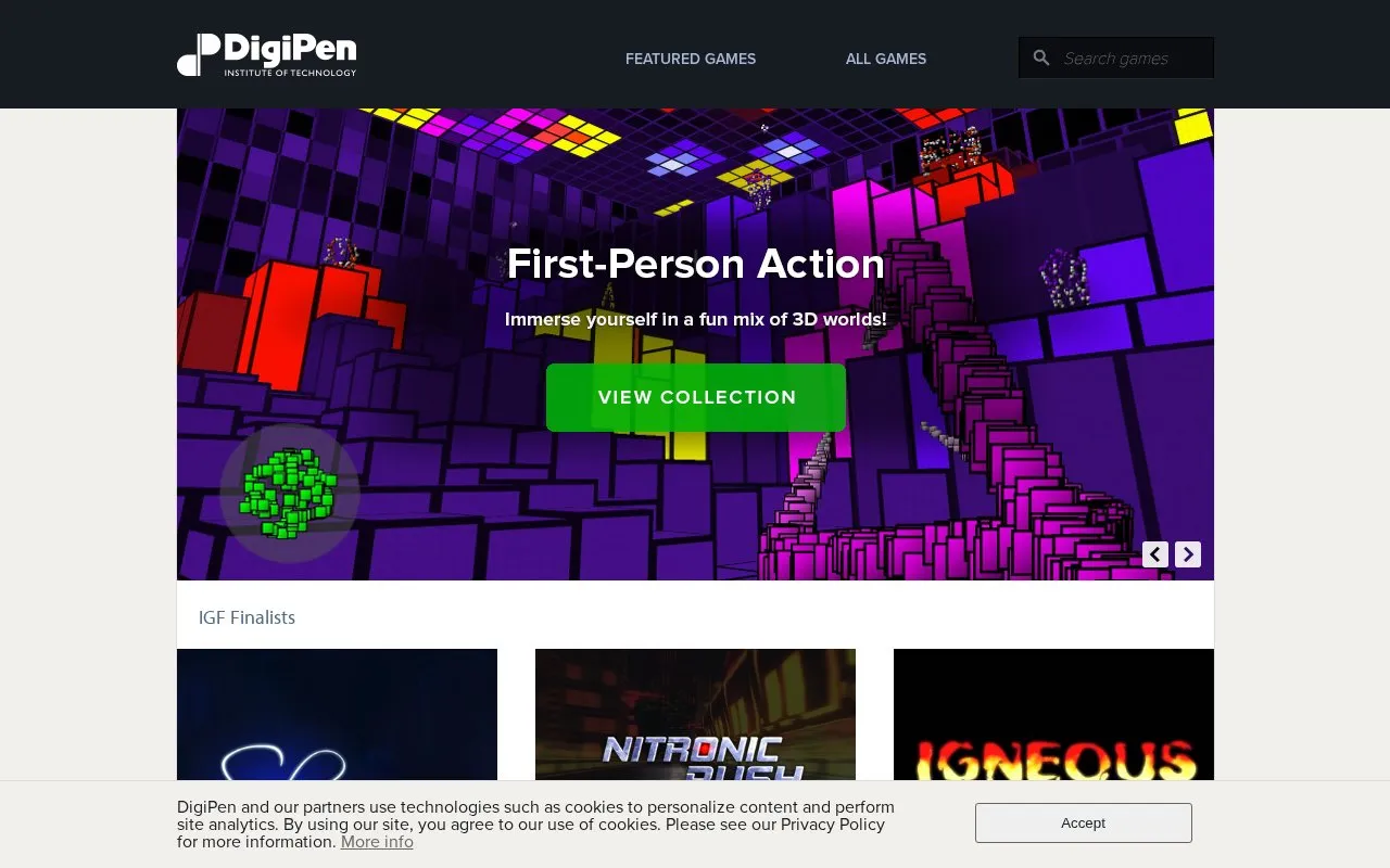 DigiPen homepage screenshot