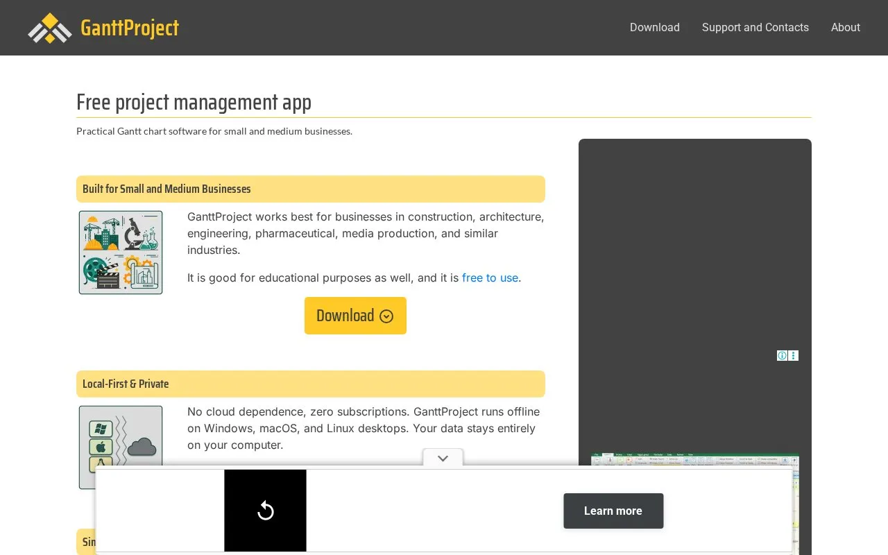 GanttProject homepage screenshot